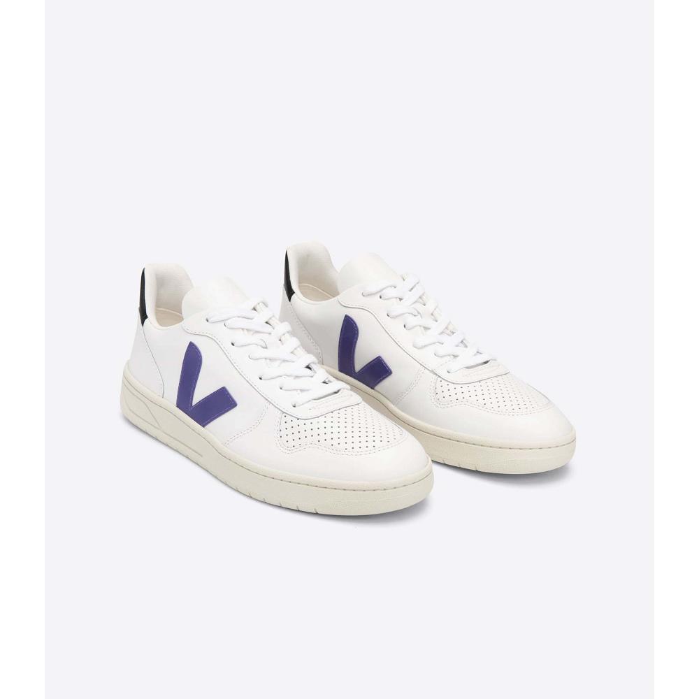 Veja V-10 LEATHER Tenisky Damske White/Purple/Black | SK 649FDN